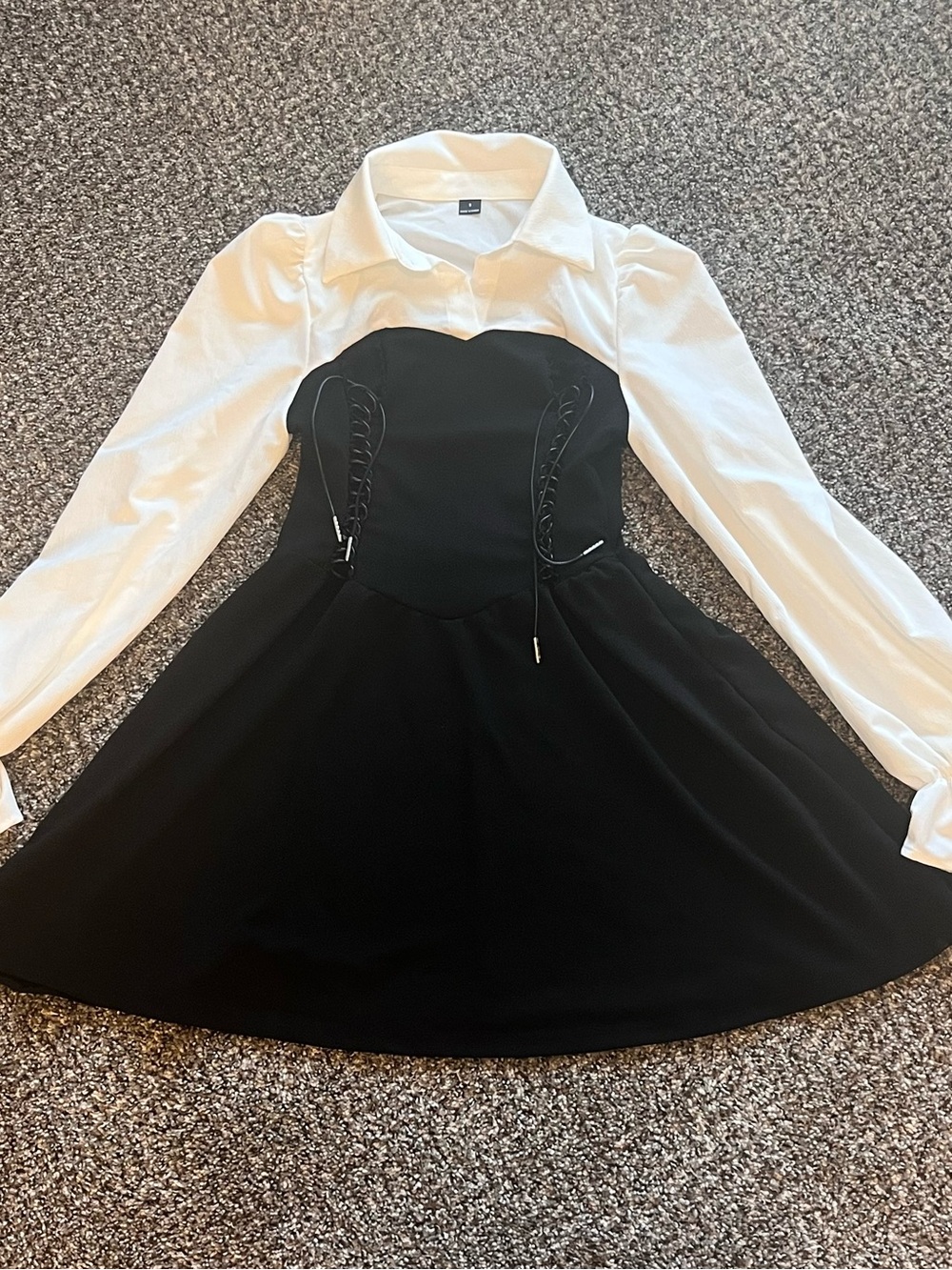 SHEIN Black & White Long Sleeve Corset Fit-and-Flare Dress